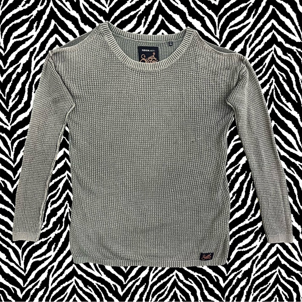 ★ Superdry Grey Crewneck Knit Sweater with Shoulder Cutouts ★